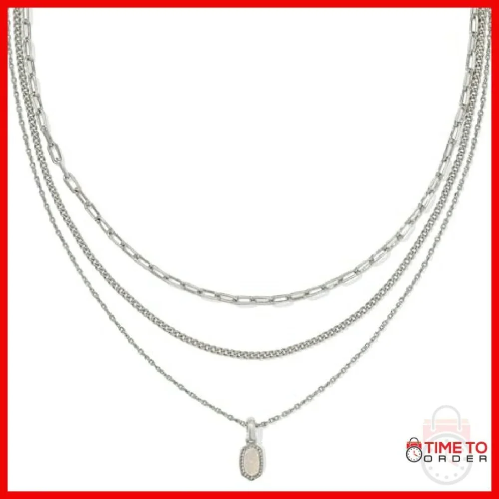 Triple Strand Layered Necklace Rhodium Plated Brass 16
